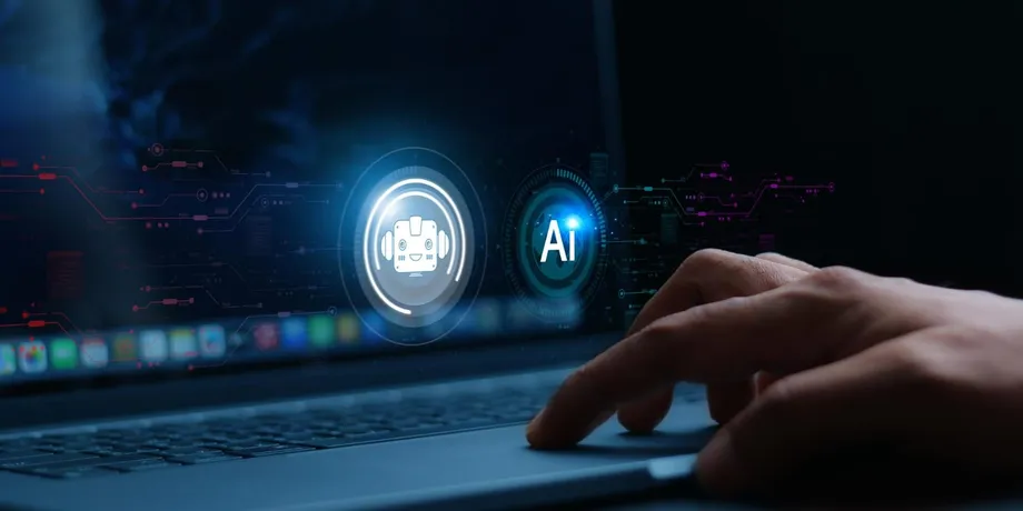 Person working at a computer with an artificial intelligence interface
