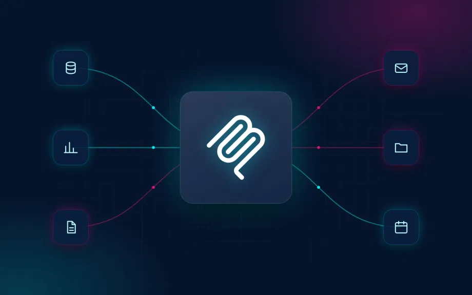 Model Context Protocol logo connected to databases, documents, email and calendar