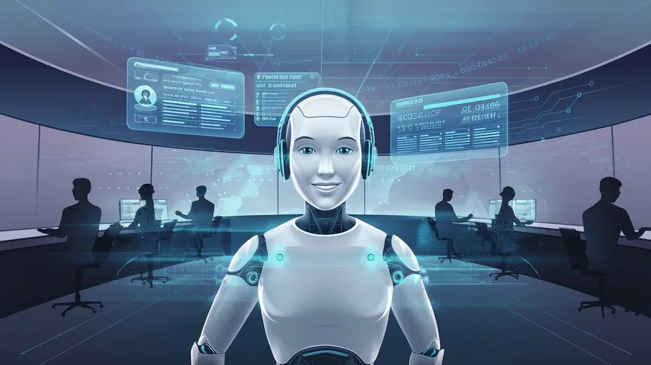 Customer support agent with a headset and an AI assistant